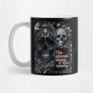 Skulls of Existence: An Artistic Representation of the Eternal Dance Mug